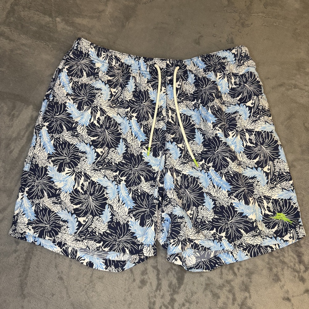 Tommy‎ Bahama Swim Trunks Mens Large Blue White Floral Print Board Shorts Mesh
